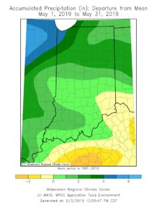 Figure 1: Indiana Precipitation – Departure from Mean May 2019
