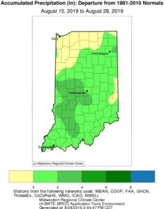 Indiana map of accumulated precipitation August 15-28