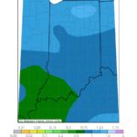 Figure 2. Quantitative precipitation forecast for August 15-22, 2019 (left) compared to the 30-year average of precipitation for Indiana during the same time period (right).