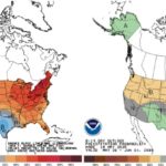 Figure 3. The National Climate Prediction Center’s 8-14-day outlook for temperature (left) and precipitation (right) representing May 26 – June 1, 2020. Intensity of the shading indicates the probabilistic confidence of above/below normal conditions occurring.