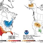 Figure 5. Climate outlooks for May 2020 that indicate the level of confidence for above- or below-normal conditions. Temperature outlook is on the left; precipitation outlook is on the right