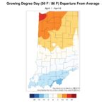 Figure 2. The growing degree day departure from average from April 1 through April 6