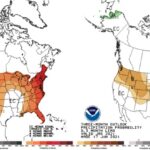 Figure 3. Climate outlooks for the July-August-September period for temperature (left map) and precipitation (right map). These are produced by the national Climate Prediction Center and illustrate confidence of favoring above- or below-normal conditions.