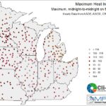 Figure 1. June 14 Maximum Heat Index values from stations across the Midwest.