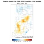 Figure 5. Modified growing degree day (50◦F / 86◦F) accumulation from April 1 – June 21, 2022, represented as the departure from the 1991-2020 climatological average.