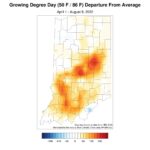 Figure 2. Modified Growing Degree Day (MGDD) (50◦F/86◦F) accumulation from April 1-August 8, 2022, represented as the departure from the 1991-2020 climatological average.