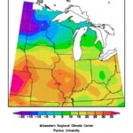 Figure 3: Accumulated Midwest Modified Growing Degree Days (MGDDs) (April 1-10, 2023) represented as the departure from the 1991-2020 climatological normal.