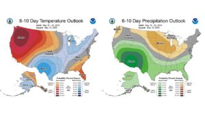 Figure 7: The CPC’s 6–10-day temperature and precipitation outlooks, valid for May 16-20, 2023.