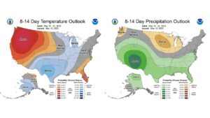 Figure 8: The CPC’s 8-14-day temperature and precipitation outlooks, valid for May 18-24, 2023.