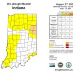 Figure 4: The U.S. Drought Monitor now displays abnormally dry conditions for over half the state, and moderate drought over several counties along the Ohio border.