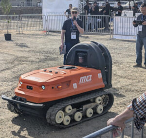 Figure 1. An autonomous airblast sprayer is demonstrated at a robotics field day in Woodland, California 2024.