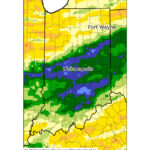 Figure 2: Percent of normal accumulated precipitation for Indiana for May 1-7. Precipitation was above normal across central and southern Indiana, and below normal to the north.